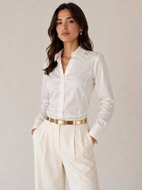 Calvin Klein Fitted Sheen Off White Blouse with Tags